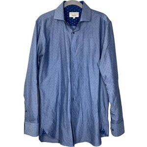 Ted Baker Endurance Dress Shirt (Size 15.5 32/33) Blue Dot Contrast Flip Cuff
